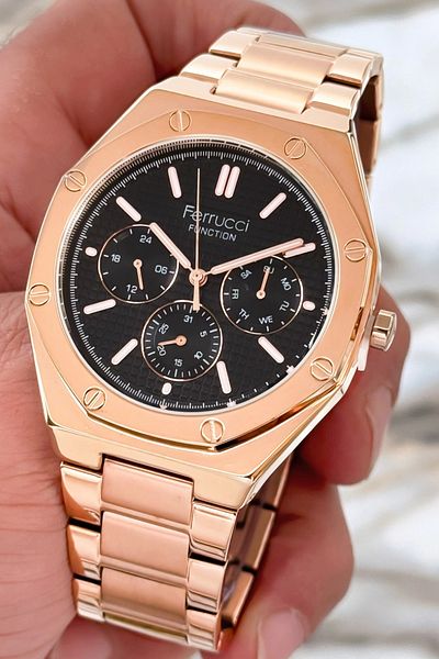 Ferrucci Steel Cord Function Men Wrist Watch Rose 3Atm Water Resistant Sdfer086