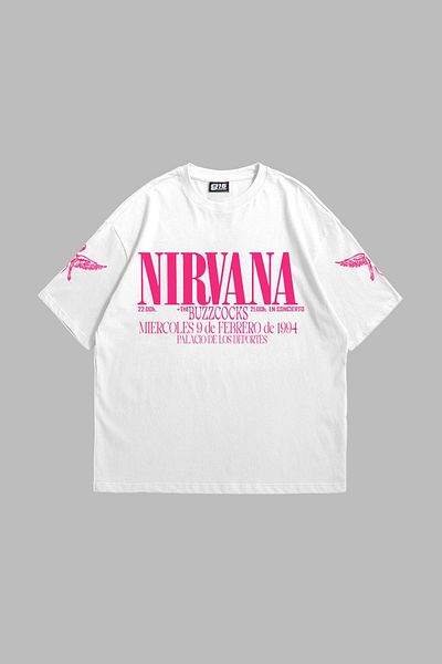 Sekizbiraltı Λευκό μπλουζάκι Nirvana In Utero Pink με στάμπα Oversize Unisex
