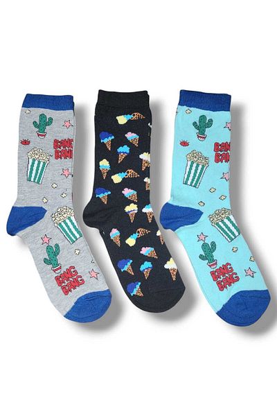 Fanilam 3 Pack Cheerful Pattern Popcorn Unisex Bamboo Socks 36-41