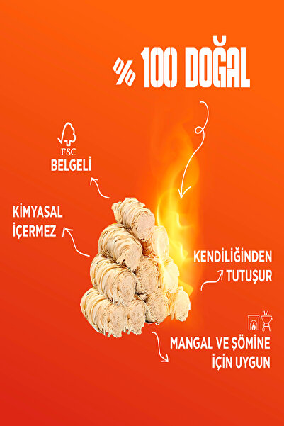 ÇIRAMATİK 20 Adet Doğal Odun Yünü Tutuşturucu - Mangal Ve Şömine Tutuşturucusu