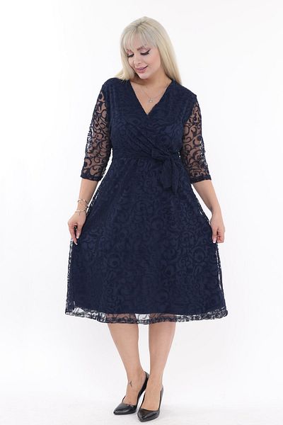 modayız Βραδινό φόρεμα με διπλό στήθος Γιακάς Plus Size Navy Blue 34c-2211