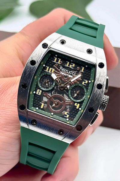 Ferrucci Function Men's Wristwatch with Silicone Cord Bracelet Gift 3atm Green Sdfer066