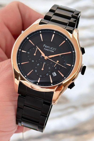 Ferrucci Function Men Wrist Watch Black Steel Band 3Atm Water Resistant Sdfer090