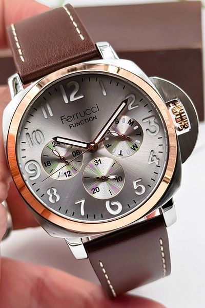Ferrucci Men's Wristwatch - Brown Leather, 3Atm Bracelet, Function Model, Sdfer141 with Gift