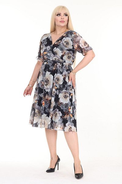 modayız Plus Size Patterned Double Breasted Collar Summer Dress - Short Sleeve 20c-2572