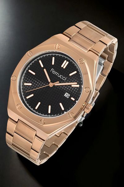 Ferrucci Men's Rose Colored Calendar Wristwatch and Bracelet - Sdfer127