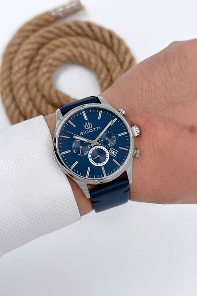 Bigotti Men's Wristwatch All Functions Active Blue Leather Cord Sdb006