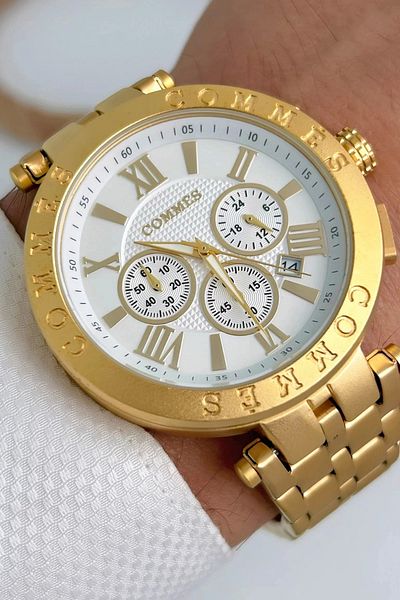 COMMES Men's Wristwatch Functions Active Gold Color Steel Cord Sdcms033