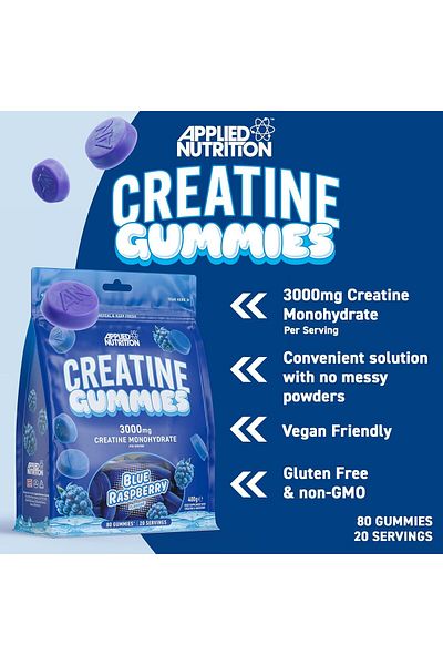 applied nutrition Creatine Gummies, Blue Raspberry, 80 Gummies