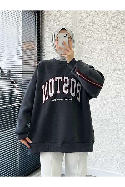 MELEK ARAZ Smoked Back Zipper Oversize Women's Sweat