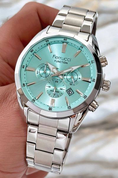 Ferrucci Steel Strap Function Men's Wristwatch Silver-blue New Season Sdfer083