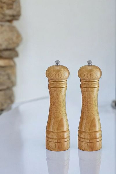 Seyese 2Pcs Natural Wood 15cm Mill, Salt Shaker Pepper Shaker Pepper Shaker Mill, Coffee and Spice Grinder