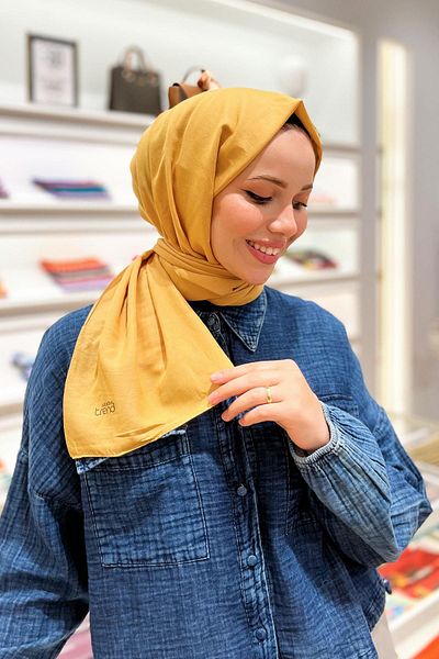 Armine Yellow Cotton Solid Color Seher Shawl - 24042