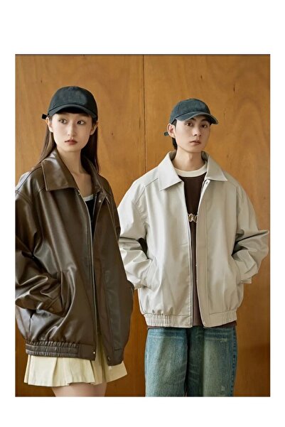 BASEL.CO Δερμάτινο μπουφάν Unisex Cream Oversize Bomber