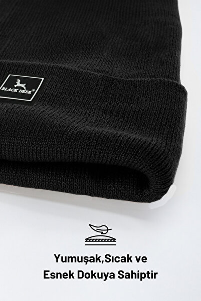 BLACK DEER Unisex Winter Beanie Hat - Soft Knitwear, Acrylic Beanie with Plain Logo