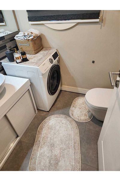 YTR HOME Διακοσμητικό Σετ Μπάνιου 3 Πατάκια Μπάνιου και Πατάκια Μηχανής που πλένονται αντιολισθητικά