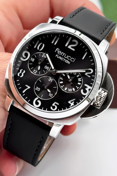 Ferrucci Siyah Deri Kordon Function Erkek Kol Saati 3atm Bileklik Hediyeli Sdfer141