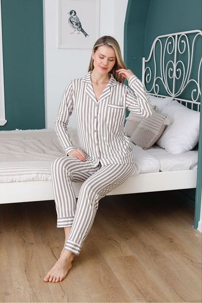 Sude HOMEWEAR Γυναικείο Σετ Πιτζάμες με Ριγέ Χρώμα Πουκάμισο