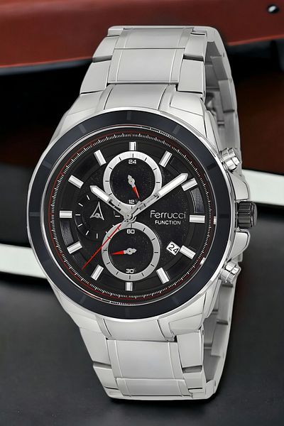 Ferrucci Men's Watch - Silver-Black, 3Atm, Fcf.12609Fm.02 Sdfer135 - Function Model