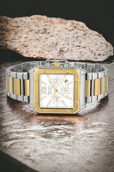 Ferrucci Men's Silver-Gold Color Bracelet Gift Watch - Fc.13345Ttm.02