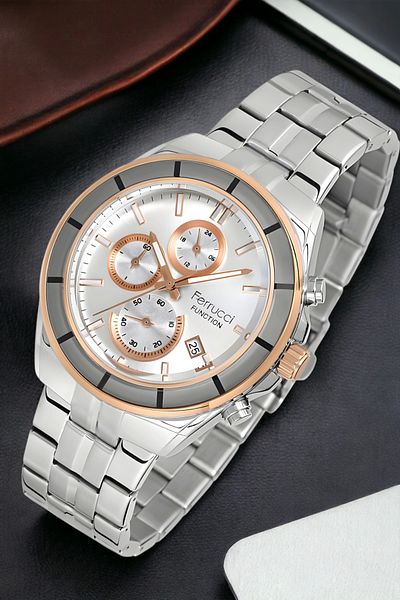 Ferrucci Men's Silver-Rose Wrist Watch - 3Atm, Fcf.13674Fm.03 Sdfer134