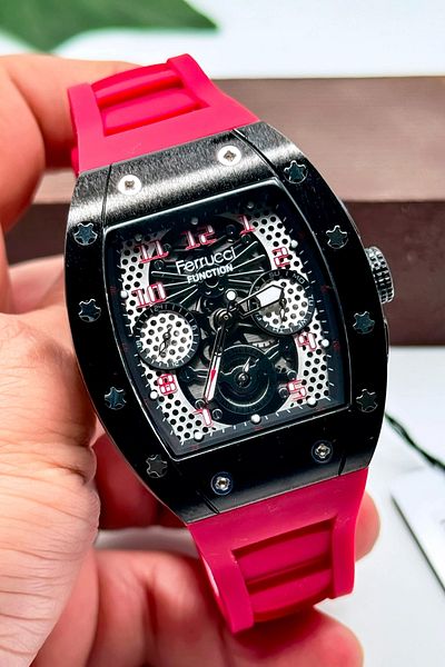 Ferrucci Function Men's Wristwatch with Silicone Cord Bracelet Gift 3atm Red Sdfer066