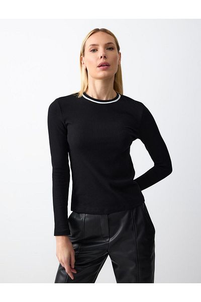 Jimmy Key Black Crew Neck Long Sleeve Slim Fit Knitted Blouse