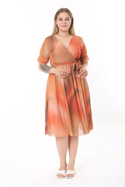 modayız Double Breasted Collar Plus Size Short Sleeve Dress 30A-2530