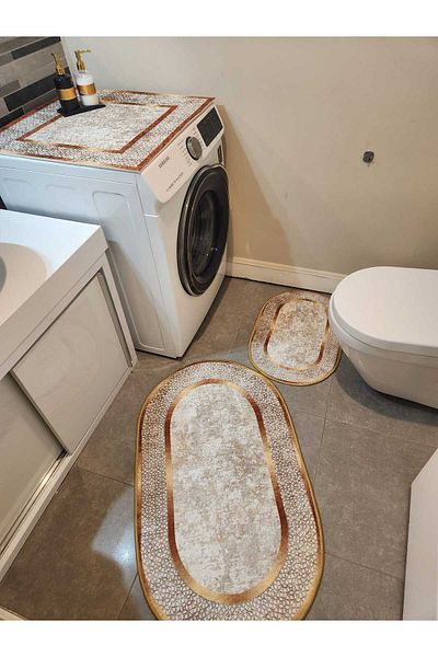YTR HOME Διακοσμητικό Σετ Μπάνιου 3 Πατάκια Μπάνιου και Πατάκια Μηχανής που πλένονται αντιολισθητικά