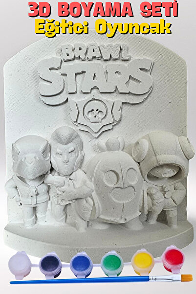 Craft3D Atölye Brawl Stars( Crow-Cold-Spike-Leon) 15 Cm Boyunda Taş/figür/büst Boyama Seti-Çocuk Boyama Etkinliği