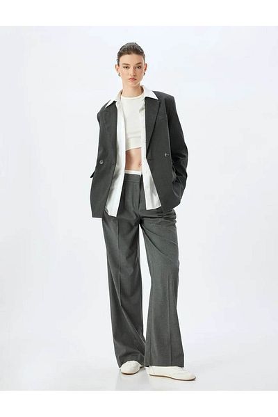 Koton Double Waist Detailed Pocket Pleat Detailed Wide Leg Fabric Trousers