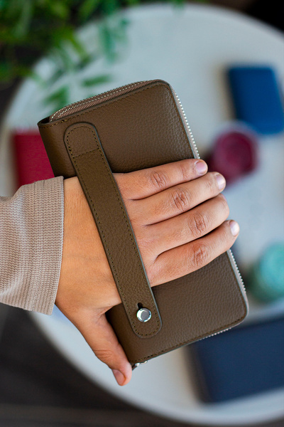 Garbalia Orleans Genuine Leather Phone Compartment Rfid Blocking Clutch Bag Khaki Green Wallet Card Holder