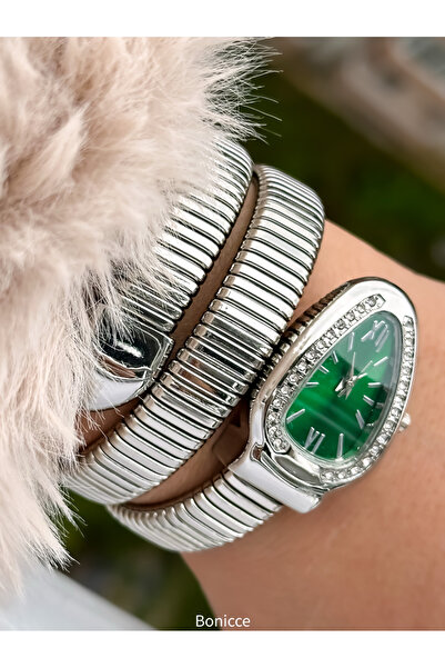 Choppers Green Dial - Minimal Rhinestone Women's Wristwatch and Evil Eye Beaded Bracelet