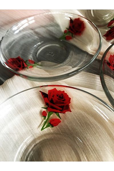 DECOSTYLE Pasabahce 6-Piece Rose Model Tea Plate