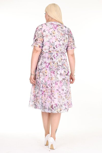 modayız Plus Size Patterned Double Breasted Collar Summer Dress - Short Sleeve 21d-2573