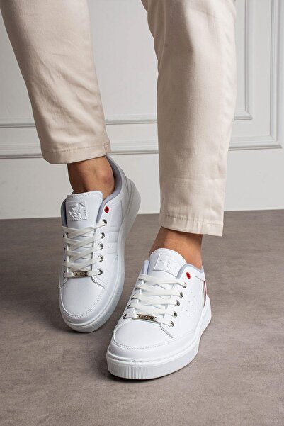 L.A Polo 525 Beyaz Renk Beyaz Tabanlı Bağcıklı Günlük Erkek Spor Ayakkabı