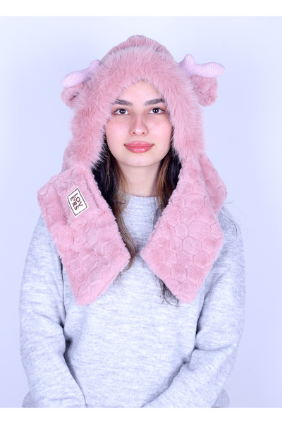 Knock Knock Knockknock Hooded Welsoft Plush Beanie - Short Scarf - Fleece Neck Collar Shawl - Eared Hat