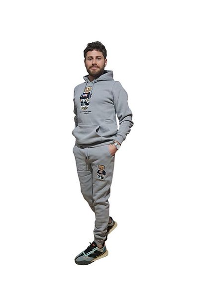 Çarşı35 Hooded Unisex Tracksuit - Teddy Bear Figure, Embroidered, 3 Thread Cotton