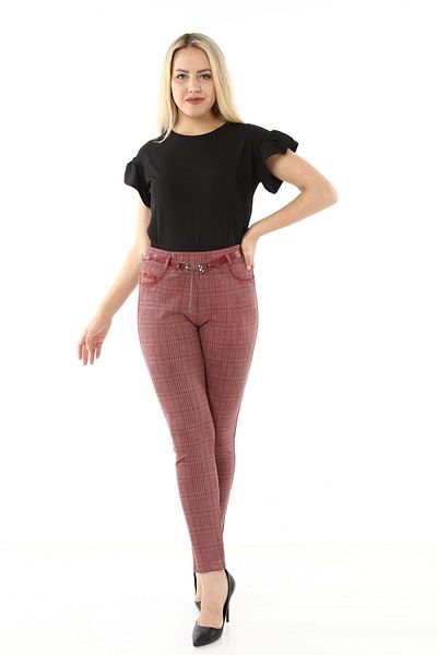 modayız Plaid Belted Trousers L1-1692
