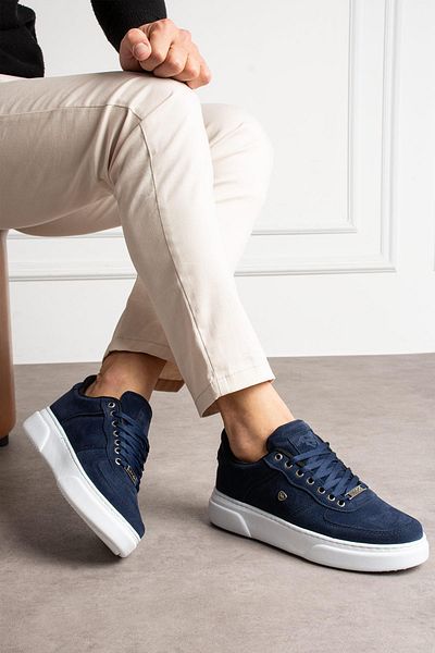 L.A Polo Suede Thick Sole Comfortable Navy Blue Men's Sneaker 063