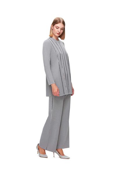 MISS DALIDA Knitwear Tunic with Stone Stripe Front T25K-6013