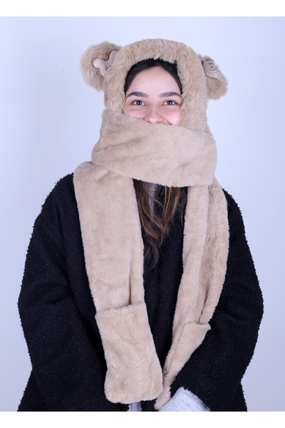 Knock Knock Knockknock Hooded Welsoft Plush Beanie - Scarf - Fleece Neck Collar Shawl - Eared Hat