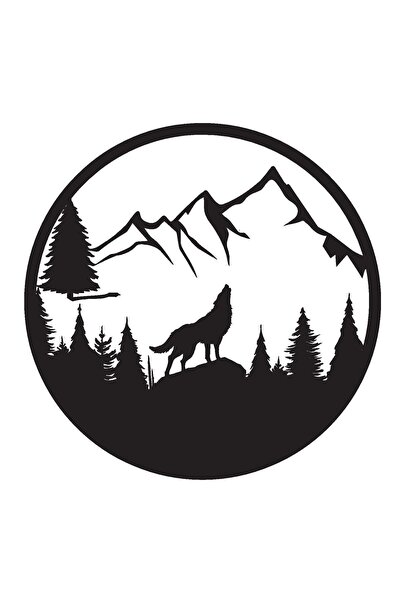 pınaxar Night Gray Wolf and Mountains Wall Decor Sticker 40 X 40 cm