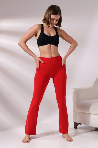EMFURE Red Women's High-Waist Shaping / Sculpting Double Pocketed Flare Bootcut Leggings