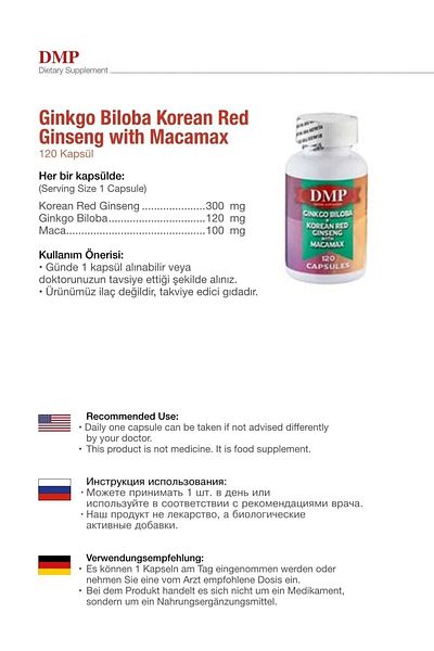 DMP Ginkgo Biloba Korean Red Ginseng Macamax 120 Capsules