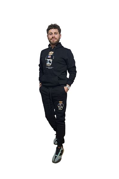 Çarşı35 Hooded Unisex Tracksuit Set - Teddy Bear Embroidery, 3 Thread Cotton