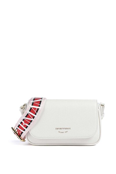 Emporio Armani حقيبة كتف نسائية من الجلد باللون الأبيض مع حزام كتف قابل للتعد...