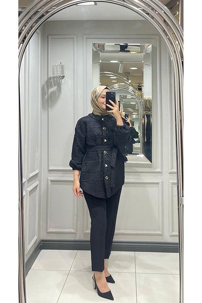 Ghisa 3935 Button Detailed Glitter Guipure Embroidered Jacket - Black