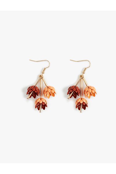 Koton Steel Dangle Flower Patterned Earrings