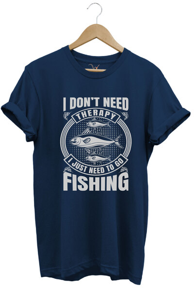 WİDİ Ribolov Ribar Riba Štampano 100% pamuk Regular Fit Mornarsko plava T-shirt